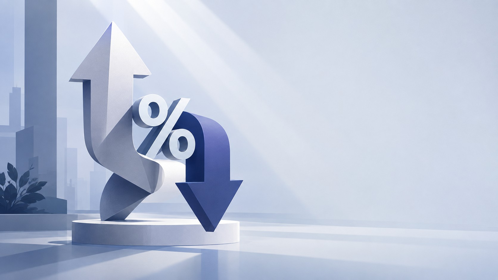 Abstract upward and downward arrow sculpture representing interest rate changes